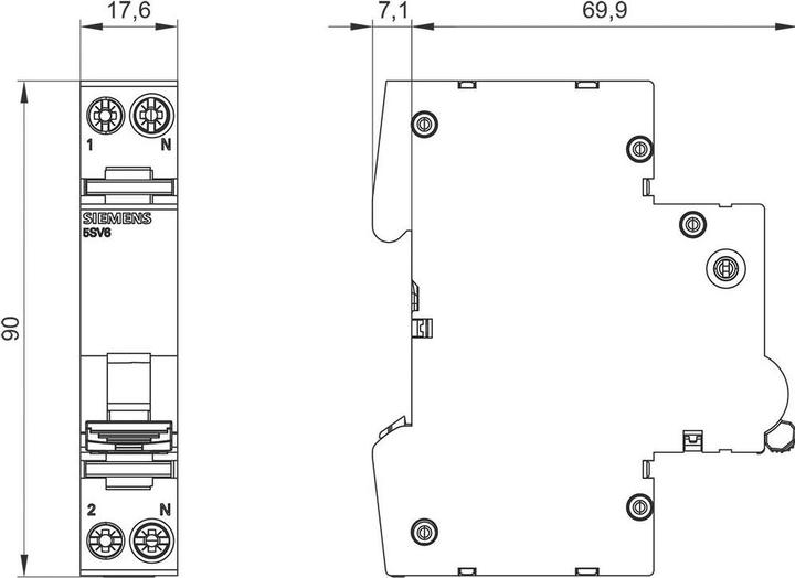 Actual product image Siemens 5SV6016-7KK40 AFDD-MCB C40 2pol 230V 1TE Fire protection switch