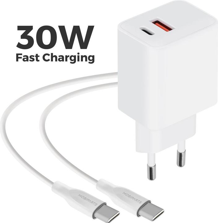 Produktbild Mobiparts Wall Charger Dual USB-C/USB-A with USB-C to USB-C cable White (30 W, 2 Ports)