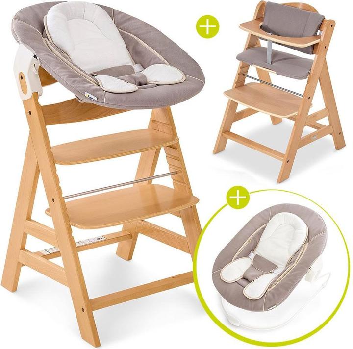 Hauck Highchairs Alpha Plus Nature Newborn Set - 4-piece highchair + (Highchair)