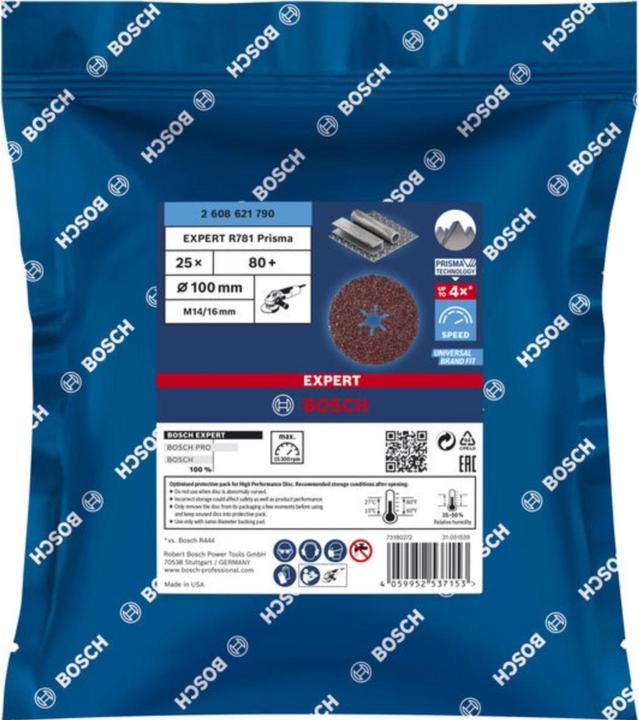 Immagine prodotto Bosch Professional EXPERT R781 Disco in fibra ceramica Prisma, 100 mm, 16 mm, G 80 (80)