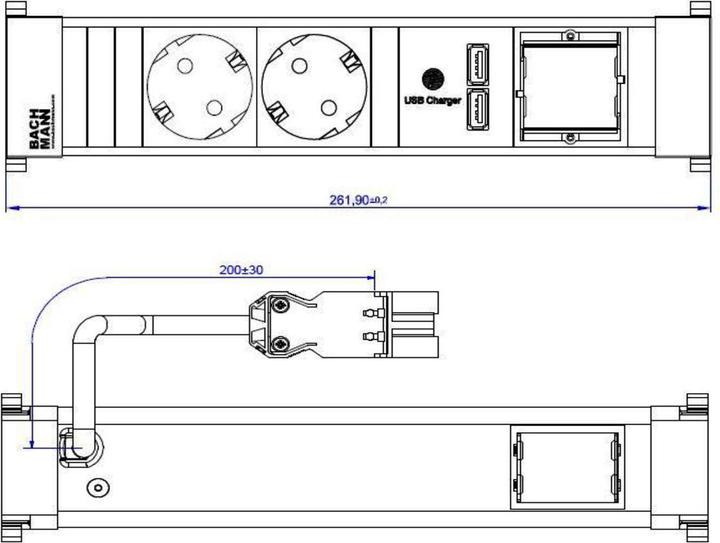 Produktbild Bachmann POWER FRAME Medium 2x Schutzkontakt 1x USB Charger 1x ABD (5 x, CEE 7/3, 0.20 m)