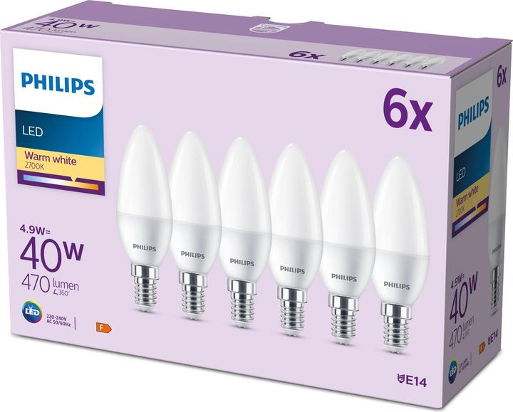 Produktbild Philips LED Lampe (E14, 4.90 W, 470 lm, 6 x, F)