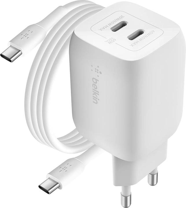 Actual product image Belkin Dual USB-C GaN Ladegerät mit Power Deliver und PPS Technologie inkl. 2 Meter USB-C Kabel (65 W)