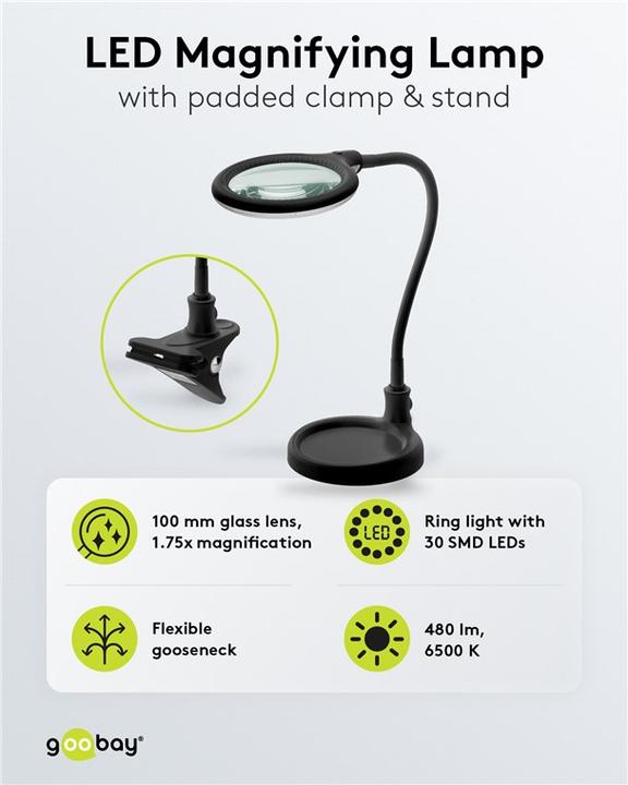 Actual product image Goobay LED clamp magnifier lamp, 6 W, black