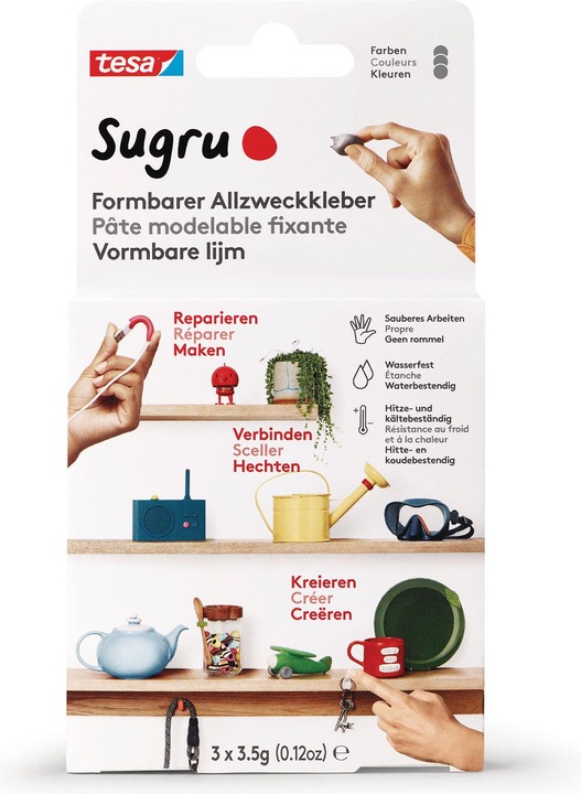 Produktbild Sugru by tesa Sugru 3x Formbarer Allzweckkleber, vielseitige Klebeknete zum Dekorieren, Kleben & Reparieren (10.50 g)