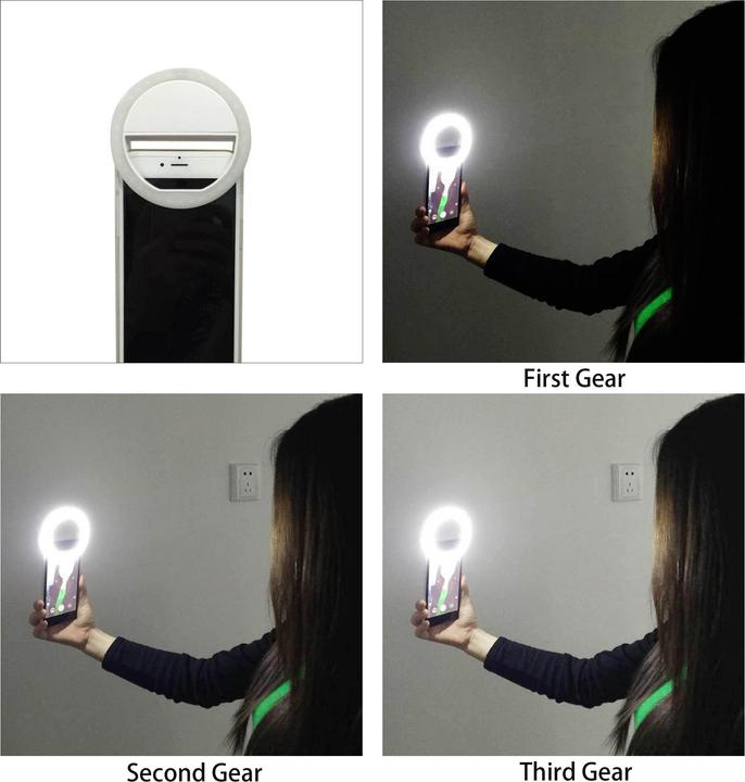 Actual product image PhoneLook Anneau LED selfie universel Beauty Star-Light 3 niveaux de luminosité / batterie rechargeable