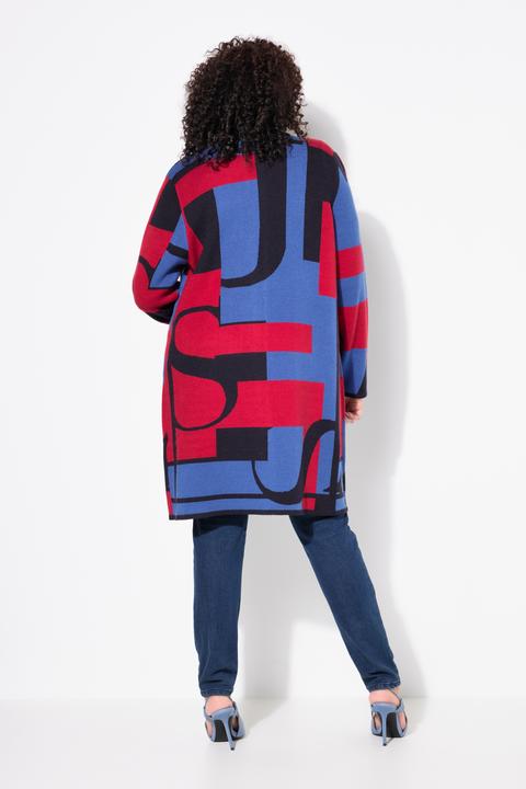 Actual product image Ulla Popken Letter Print Open Shape Longline Cardigan (54)