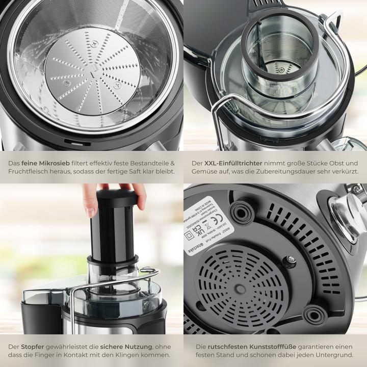 Produktbild tectake Entsafter Frufi, 2 Geschwindigkeitsstufen, Edelstahl, 600W