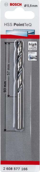 Actual product image Bosch Professional Zubehör Metal twist drill HSS PointTeQ. DIN 338. 5.5 mm. Pack of 1 (5.50 millimetres)