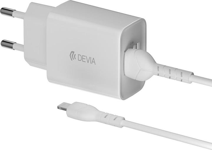 Actual product image Devia wall charger Smart 2x USB 2,4A white + Lightning cable
