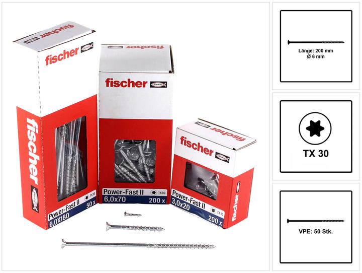 Actual product image Fischer PowerFast II 6.0x200 SK TX TG blvz 50 (50 Screws per piece)