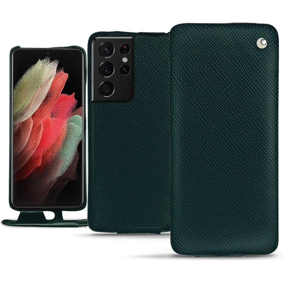 Noreve Lederschutzhülle vertikal (Samsung Galaxy S21 Ultra), Smartphone Hülle, Grün