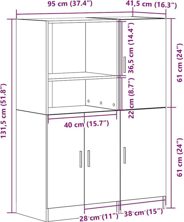Actual product image vidaXL Küchenschrank Set (95 x 41.50 x 131.50 cm)