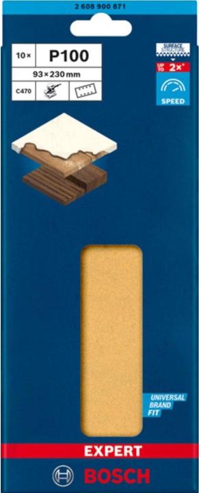 Image du produit Bosch Professional Zubehör Papier abrasif Expert C470 avec 8 trous pour ponceuses vibrantes, 93 x 230 mm, G 100, 10 pcs. (100)