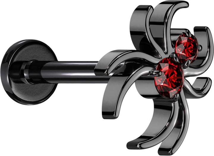 Image du produit Star Piercing Micro Threadless Labret noir araignée noire cristaux rouges (sans laiton, Titane)