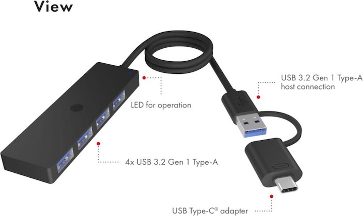 Actual product image Icy Box IB-HUB1424-C3 (USB-C, USB-A, 4 Ports)