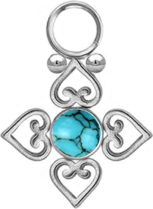 Actual product image Star Piercing Anhänger silber Türkis Stein vier filigrane Herzen (without brass, Surgical steel 316L, Mineral)