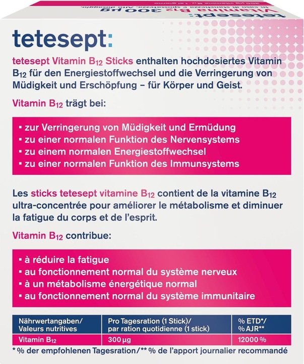 Image du produit Tetesept Vitamine B12 (20 pièce(s), Poudre, 70 g)