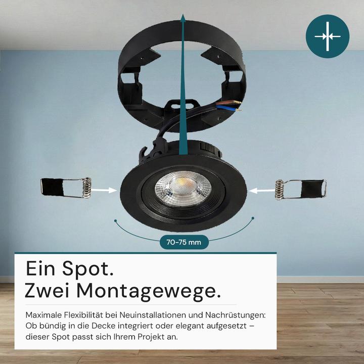 Produktbild Luxula LED CCT Downlight, Ein- und Aufbaustrahler, schwenkbar, schwarz, dimmbar, 5 W, 420 lm (420 lm)