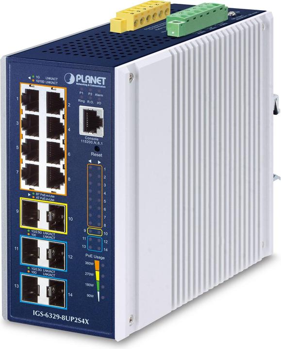 Actual product image Planet Industrial 8-Port GE 802.3bt PoE++ IGS-6329-8UP2S4X (8 Ports)