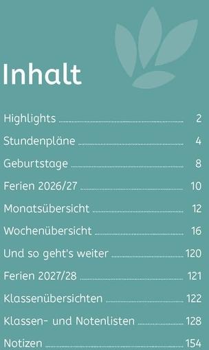 Nährwerte und Zutaten Mein Lehrerplaner (A5, 1 Woche / 2 Seiten)