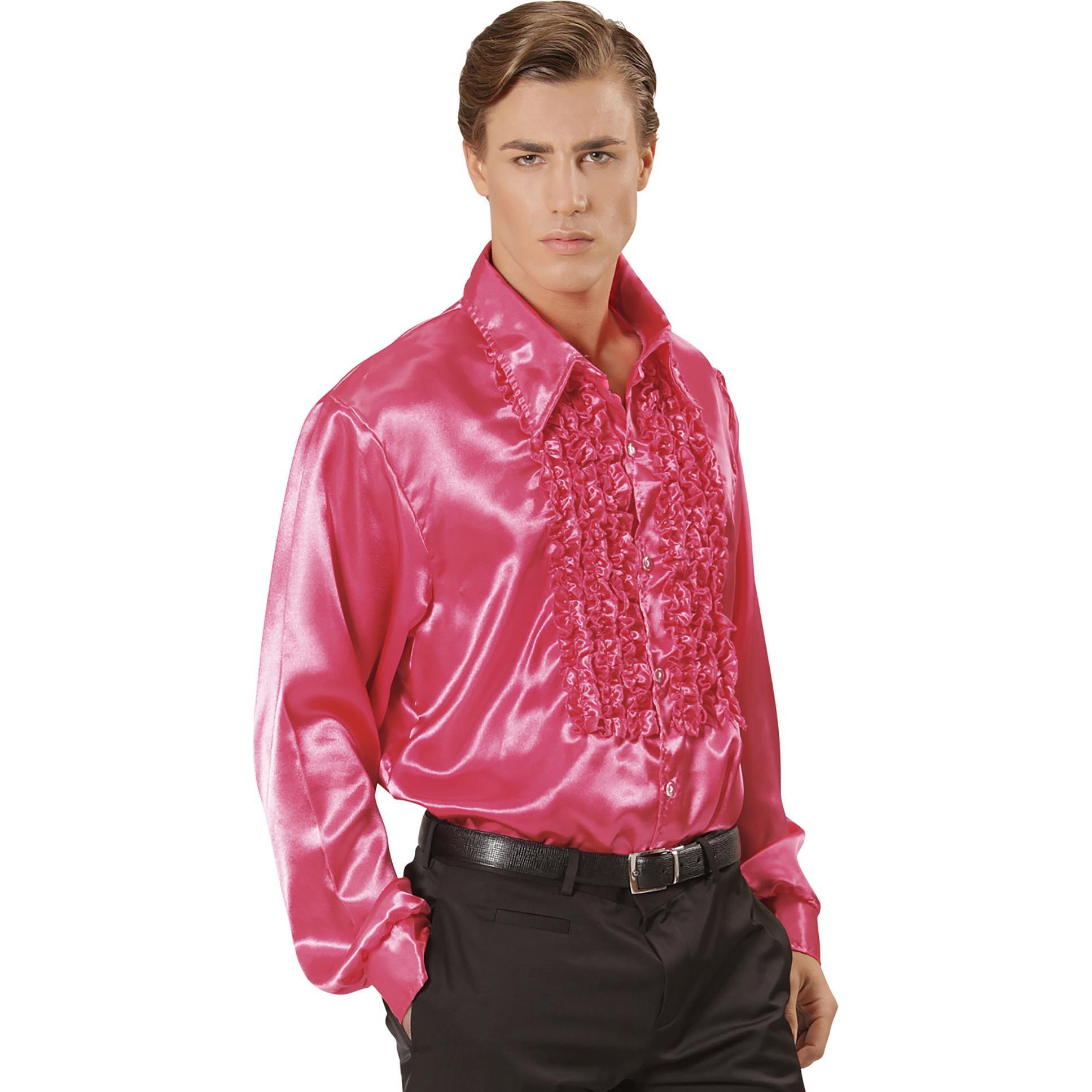 Widmann 70er JAHRE DISCO FASHION - PINK (Rüschenhemd aus Satin), XL (XL)