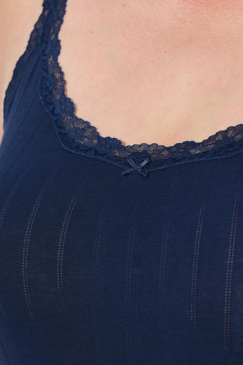 Immagine prodotto Ulla Popken Canottiera in jersey a punto ajour con pizzo e scollo rotondo (46, 48)