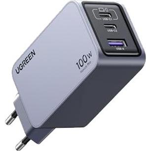 Ugreen 100W GaN Tech Nexode Pro Fast Wall Charger, 1x USB-A & 2x USB-C Space Grey (100 W), Caricatore USB, Grigio