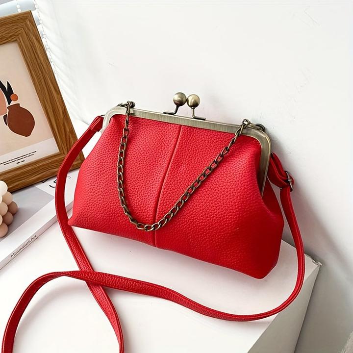Only-Bags.Store Mode Kette Dekor Schulter Crossbody Tasche Vintage Solid Farbe Clip Handtasche