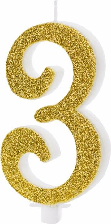 Partydeco Birthday Candle Number 3 with Glitter (1 pcs.)