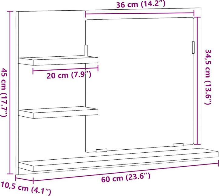 Produktbild vidaXL Badspiegel (60 x 10.50 x 45 cm)