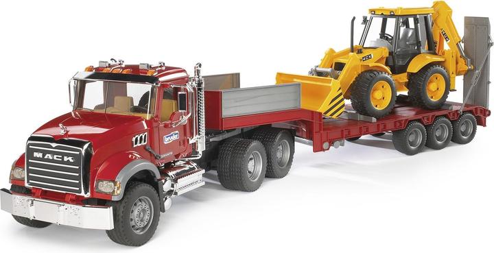Image du produit Bruder Camion Mack Granite avec remorque surbaissée et pelleteuse