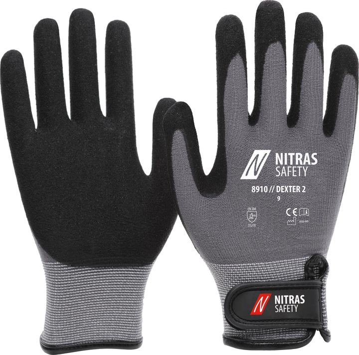 Actual product image Nitras DEXTER 2, mechanic's gloves, special stretch fabric, grey, latex foam coating, schwa (8, 9, 10, 11)