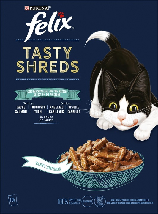Produktbild Purina ONE FELIX TASTY SHREDS 10X80G (Adult, 10 Stk., 800 g)