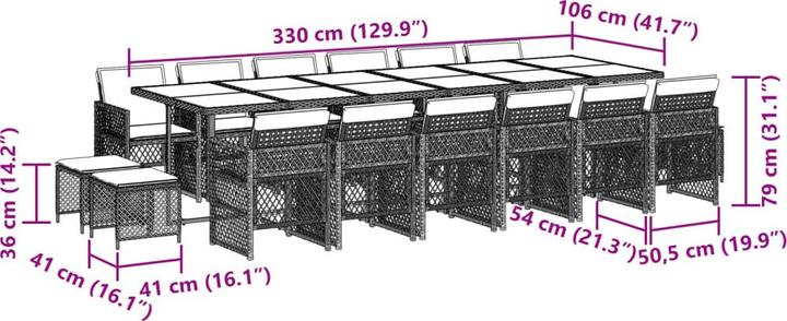 Actual product image vidaXL Garden furniture dining set garden set seating group 17pcs black poly rattan (330 cm)