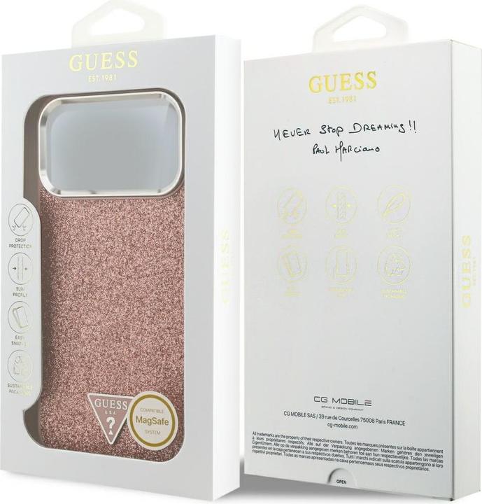 Produktbild Guess - Glitter Triangle Logo MagSafe (GUHMP17XPFGTSCMP) - iPhone 17 Pro Max - Pink (Apple iPhone 17 Pro Max)