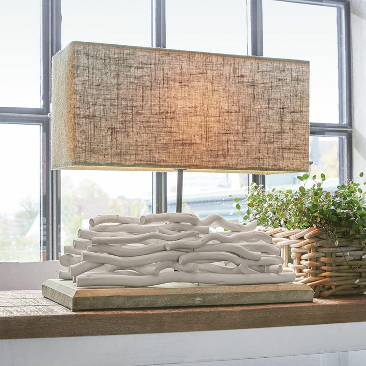 Image du produit Loberon Lampe de table Caribou lin/blanc (E27)