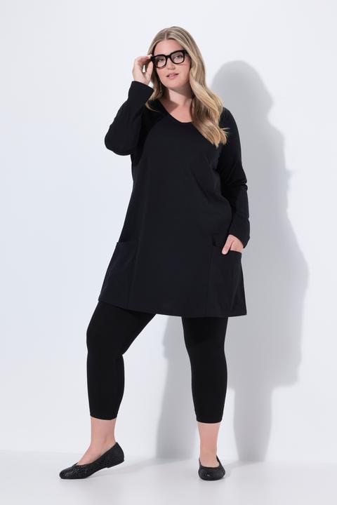 Image du produit Ulla Popken T-shirt long avec poches, décolleté en V et manches 3/4, coupe évasée (62)