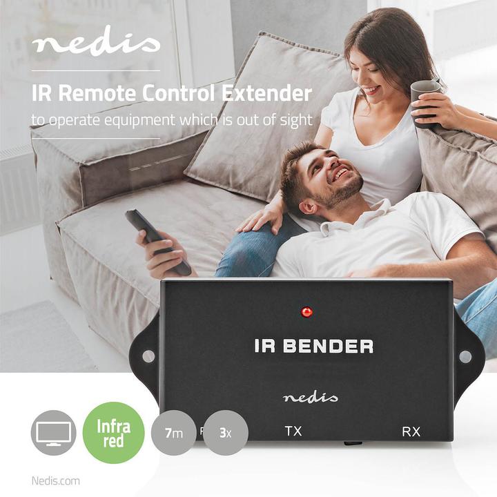 Actual product image Nedis IR Remote Control Extender Signal Range: 7.0 m 3 Devices ABS Black (Device-specific remote control, Infrared)