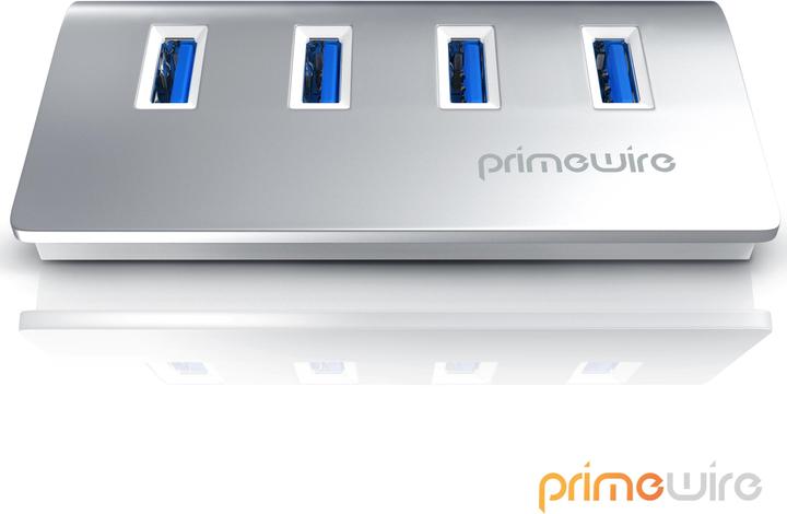 Produktbild Primewire aktiver 4 Port USB 3.0 Hub, Verteiler mit Netzteil, Hot Plug, USB Hub Aluminiumgehäuse (USB-A, 4 Ports)