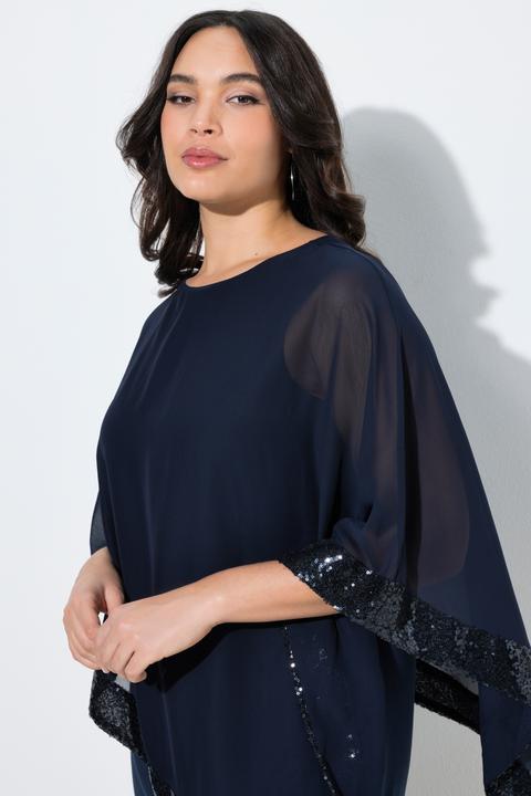 Produktbild Ulla Popken Bluse, Chiffon-Überwurf, U-Boot-Ausschnitt, 3/4-Arm (50, 52)