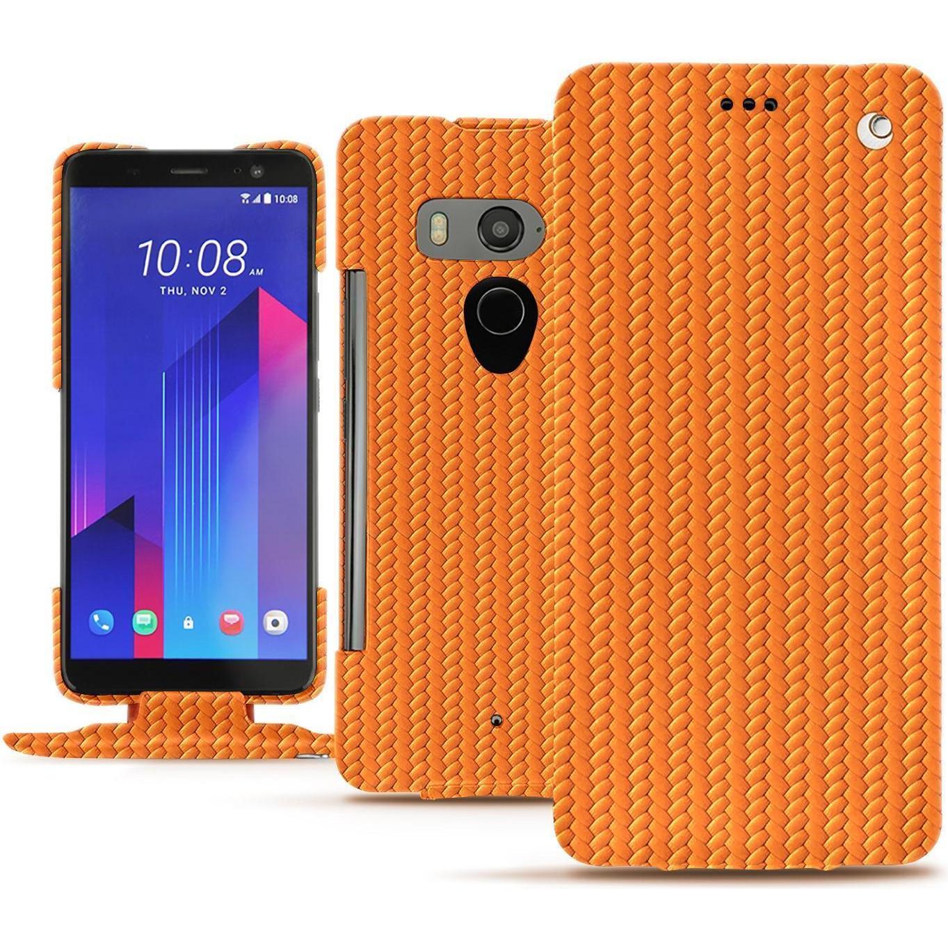 Noreve Lederschutzhülle vertikal (HTC U11+), Smartphone Hülle, Orange