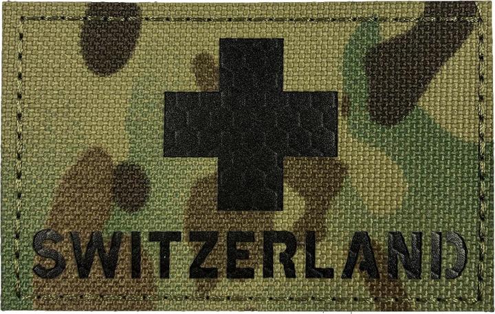 Actual product image Charlie Mike Morale Patch Klettabzeichen SWITZERLAND, reflective/Laser - black/mc