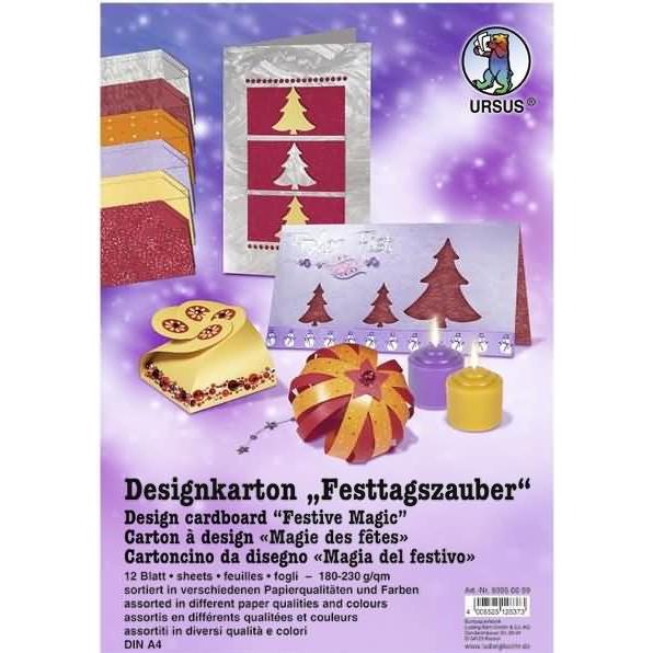 Ursus, Bastelpapier, Designkarton Festtagszauber A4 180-230g/qm VE=12 Blatt sortiert (1 x)