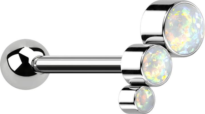 Produktbild Star Piercing Micro Barbell Threadless silber mit Kugel und absteigend drei Opale weiss (ohne Messing, Titan)
