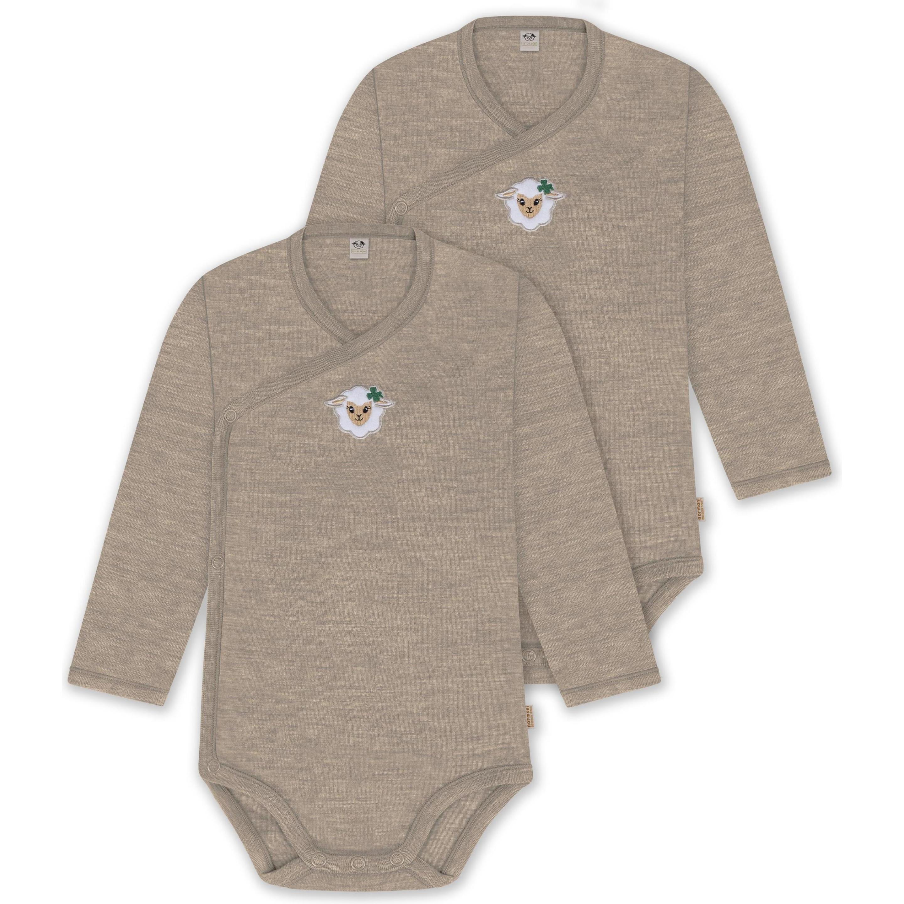 Normani, Herren, Body, 2er Pack Baby-Body Basic Merino Wickelbody Langarm mit Knopf - 9347, Beige, (68)