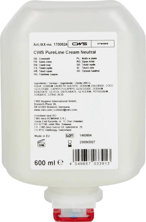 Actual product image CWS PureLine Cream Soap Cream (Liquid soap, refill, 600 ml)