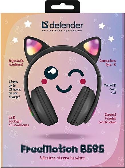 Actual product image Defender słuchawki Bluetooth Freemotion B585 Led czarny/black (63586) (21 h, Wireless)