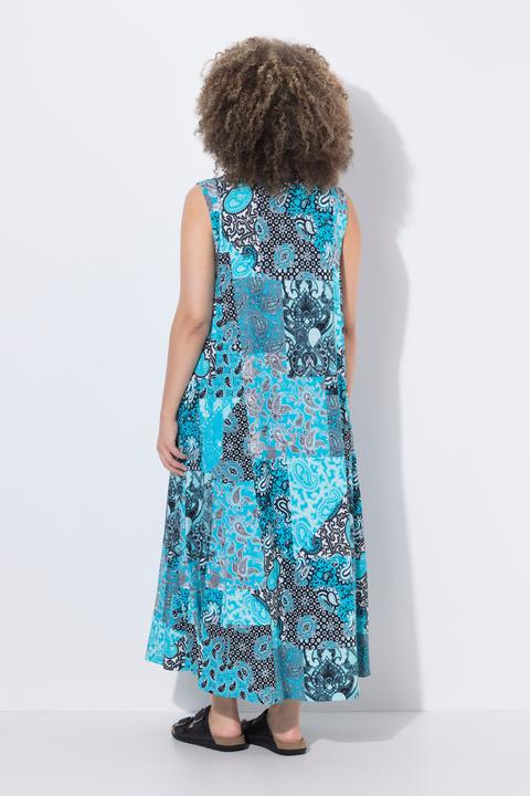 Produktbild Ulla Popken Maxikleid, Patchmuster, A-Linie, V-Ausschnitt, ärmellos (54, 56)