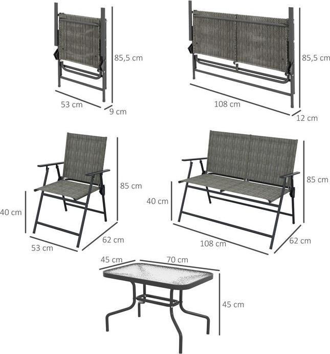 Produktbild Swisshandel24 Sitzgruppe, 4 tlg. Gartenmöbel-Set, klappbare Sitzgarnitur inkl. 1 Tisch, 2 Stühlen, 1 Zweisitzer, B (70 cm)